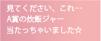 見てください、これ…
A賞の炊飯ジャー
当たっちゃいました☆